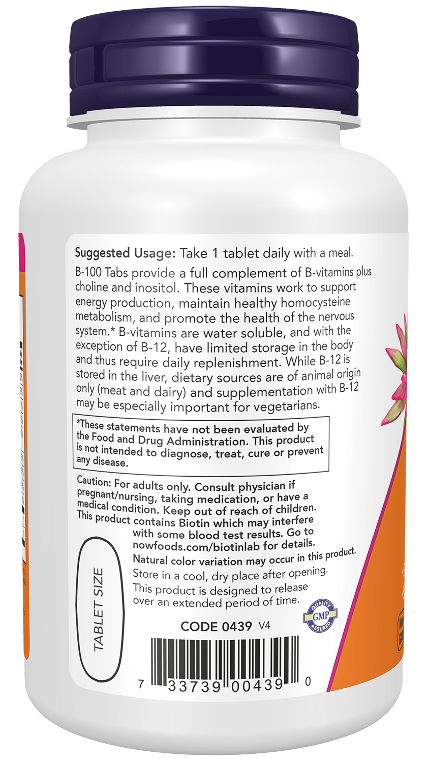 NOW Supplements, Vitamin B-100, Sustained Release, 100 Tabs