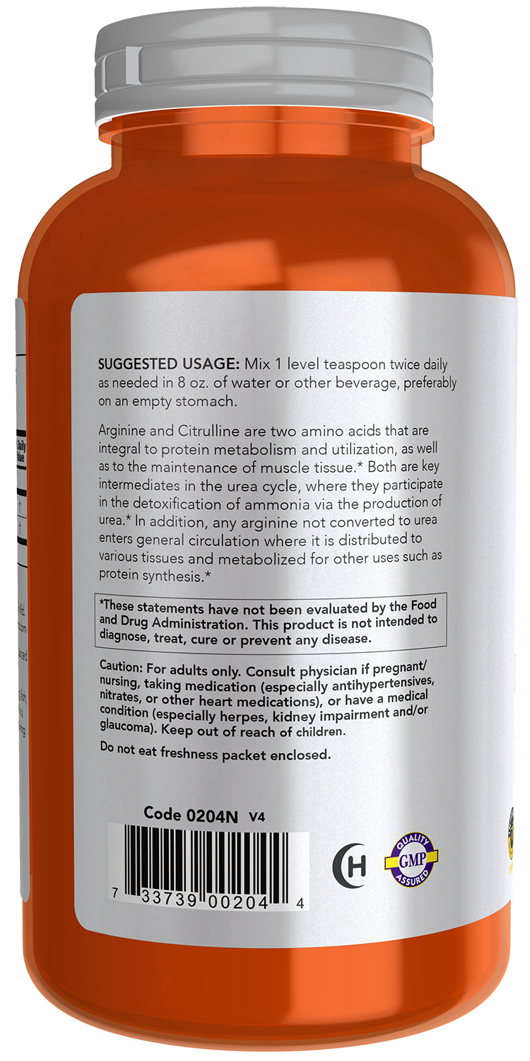 NOW Sports, Arginine & Citrulline Powder, 1:1 Ratio, Amino Acid, 12 oz