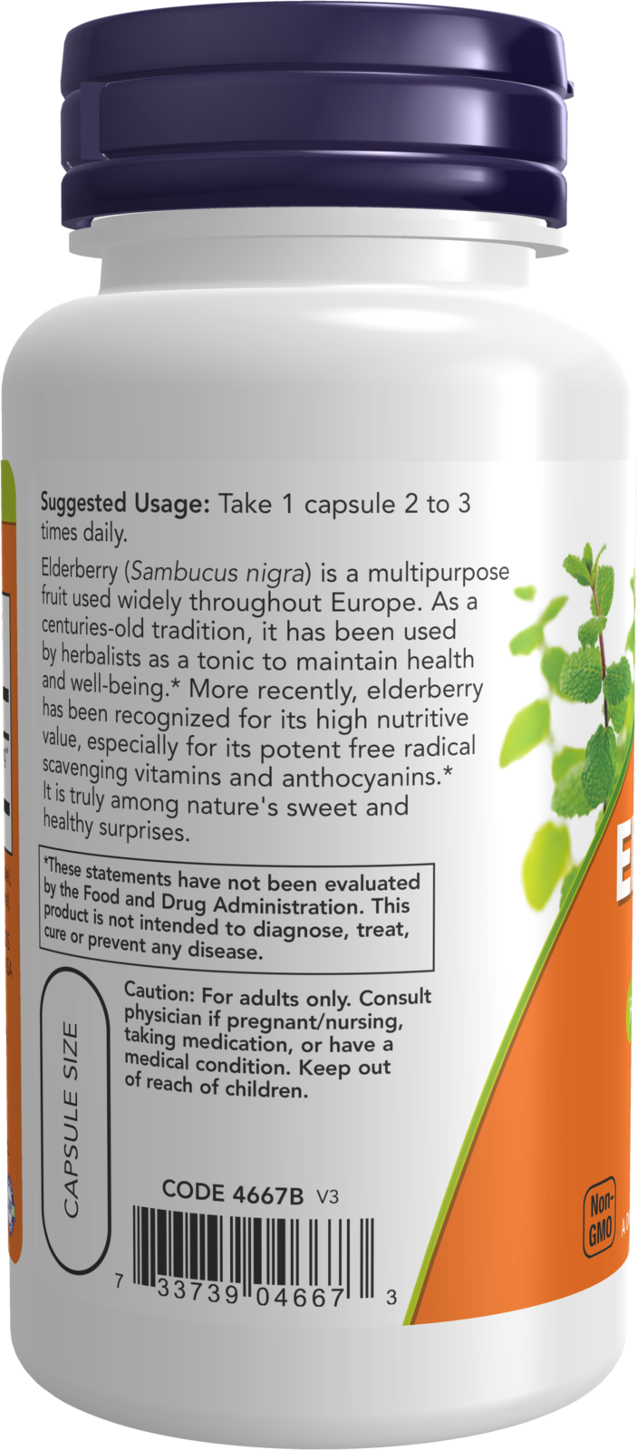 NOW Supplements, Elderberry (Sambucus nigra) 500 mg, 60 Veg Caps