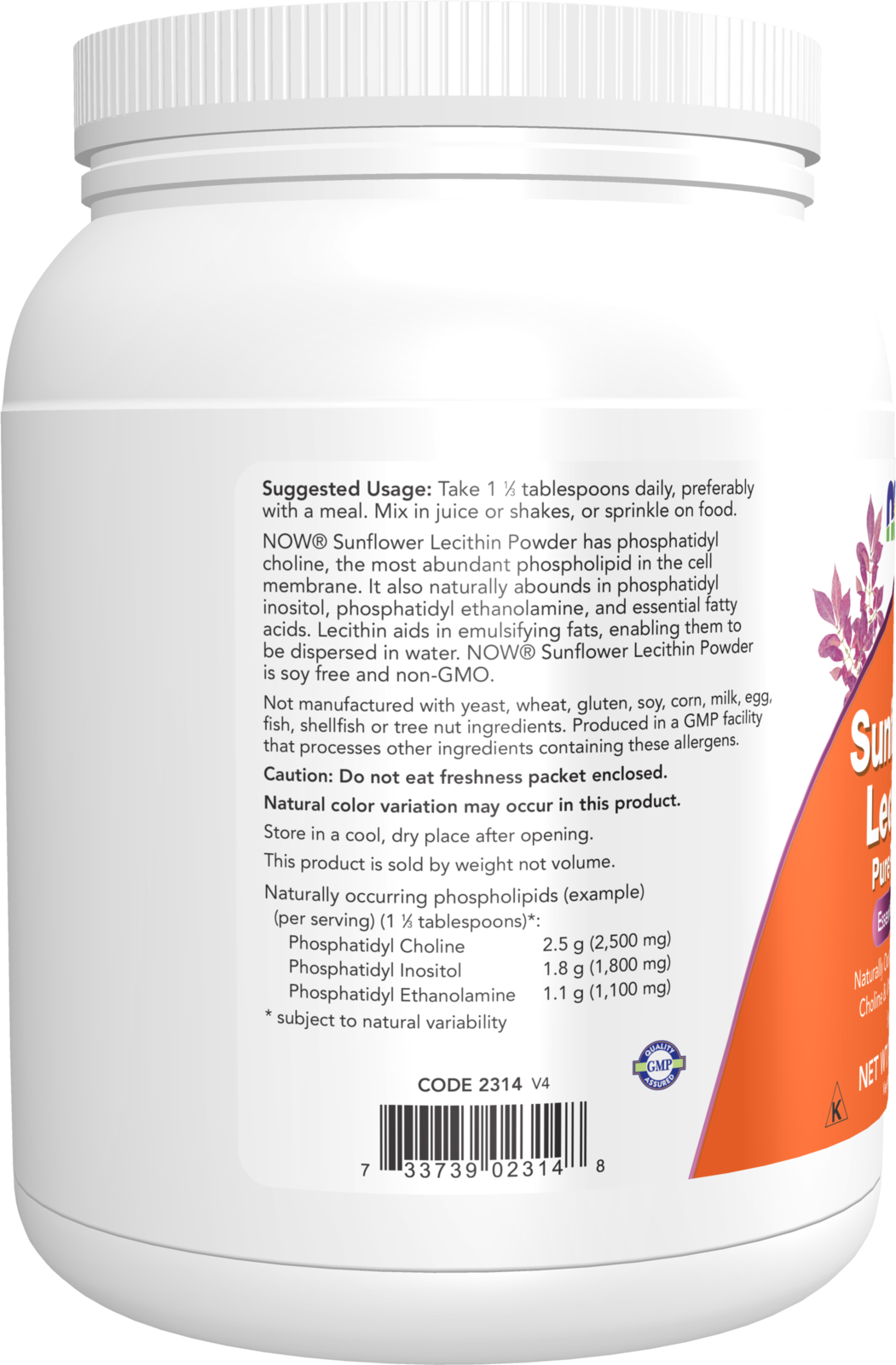 NOW Supplements, Sunflower Lecithin Phosphatidyl Choline, Powder, 1-lb