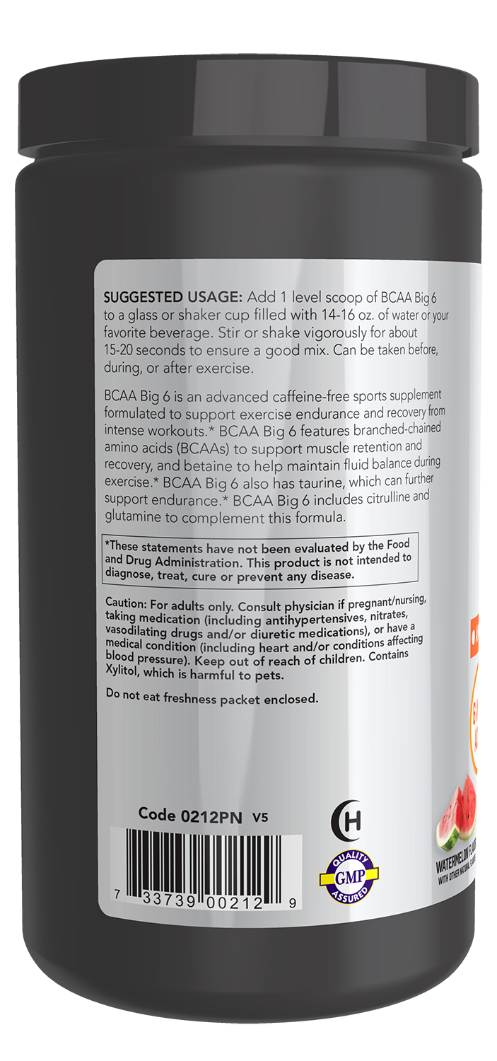 NOW Sports, BCAAs Big 6, Recovery Powder *, Watermelon Flavor, 600 g