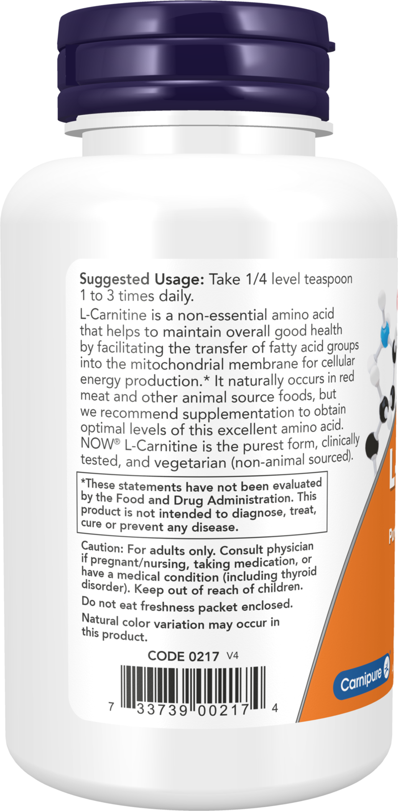 NOW Supplements, L-Carnitine Pure Powder, Amino Acid, 3-oz