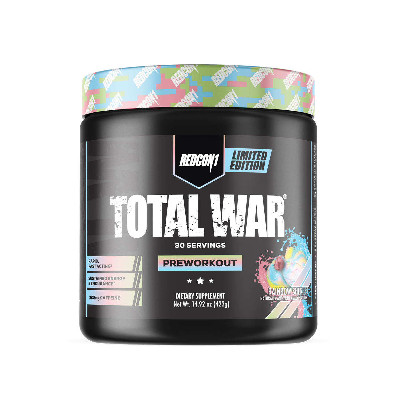 Redcon1 Total War Pre Workout - 30 Servings - Rainbow Sherbet