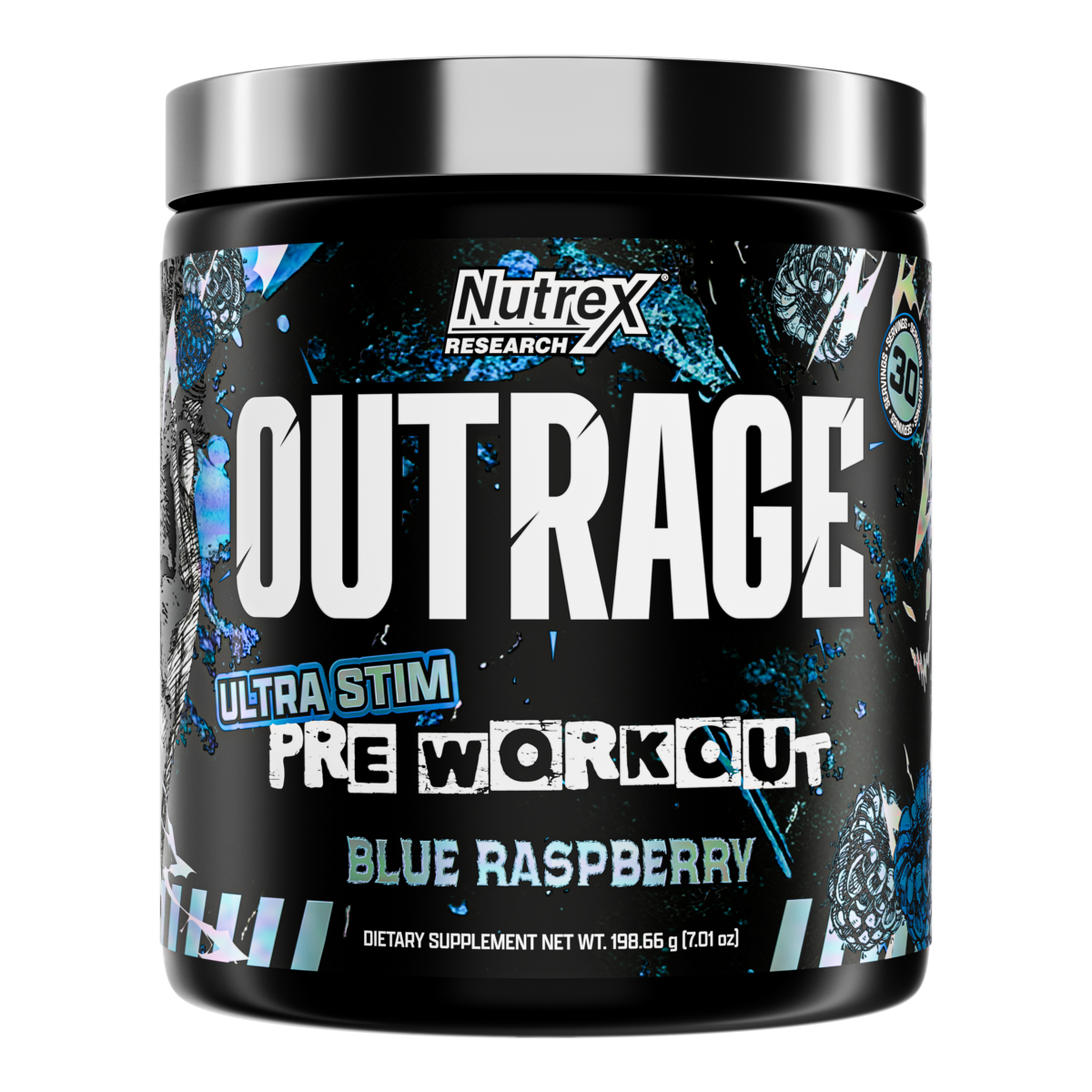 Nutrex Research OUTRAGE HIGH-STIM PRE-WORKOUT - BLUE RASBERRY 30 Servings