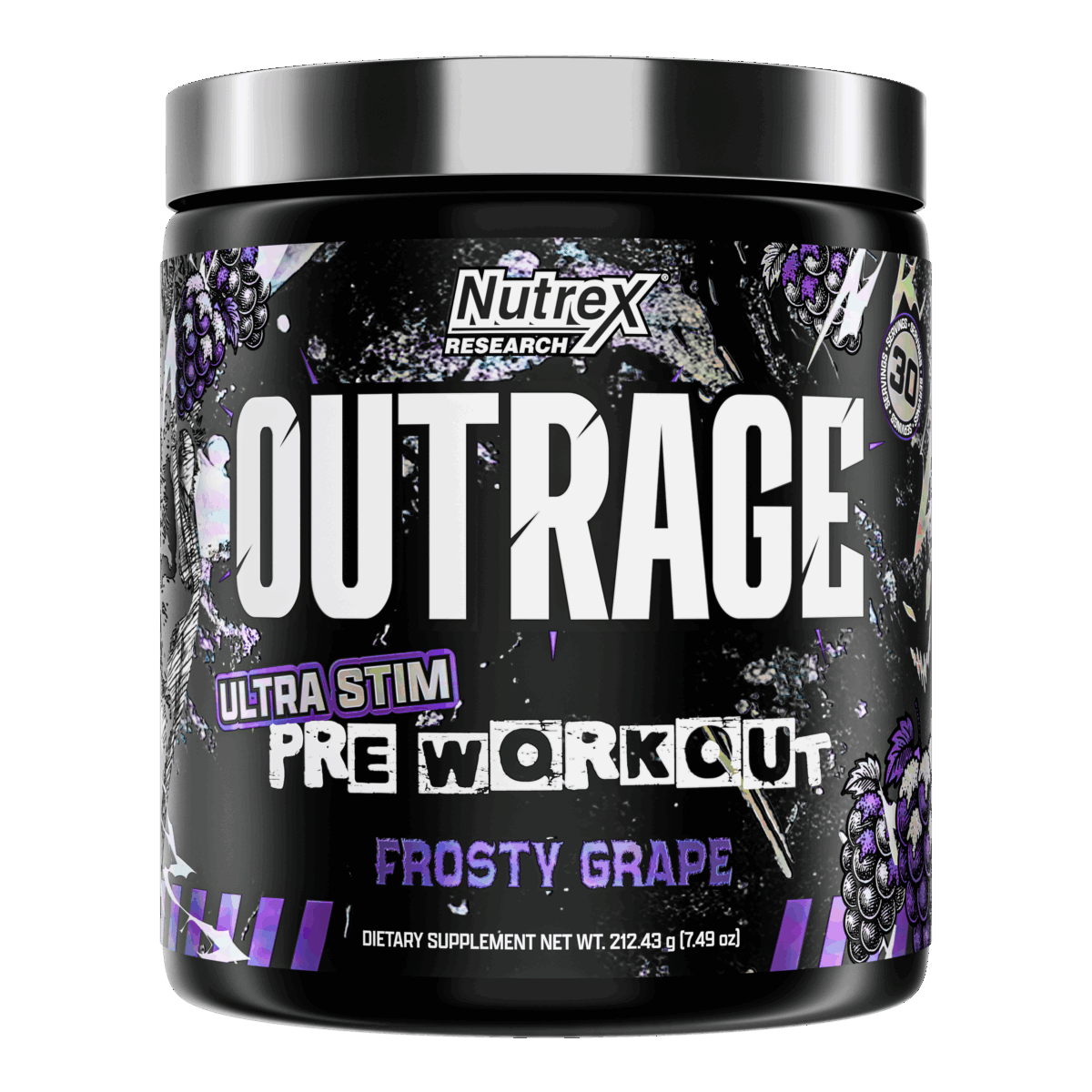 Nutrex Research OUTRAGE HIGH-STIM PRE-WORKOUT - FROST GRAPE 30 Servings