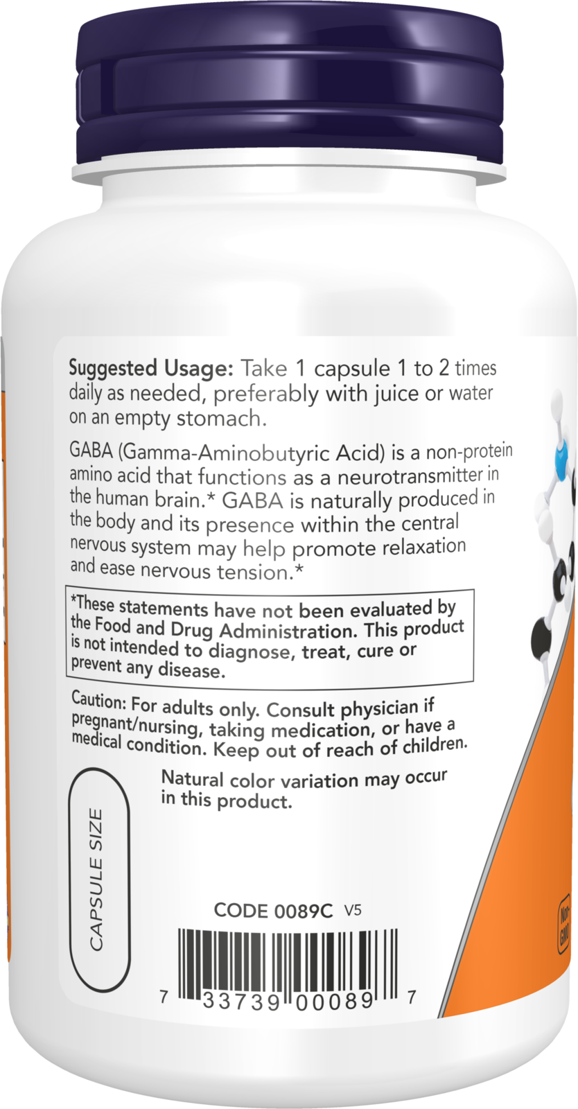 NOW Supplements, GABA 750mg, Cognitive Support*, 100 Veg Caps