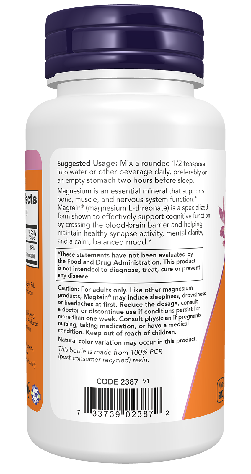 NOW Supplements, Magtein® with patented form of Magnesium, Powder, 3.2 oz
