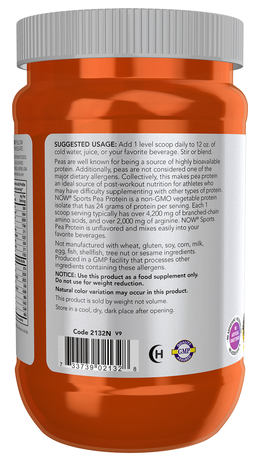 NOW Sports, Pea Protein 24 g, Easily Digested, Unflavored Powder, 12 oz