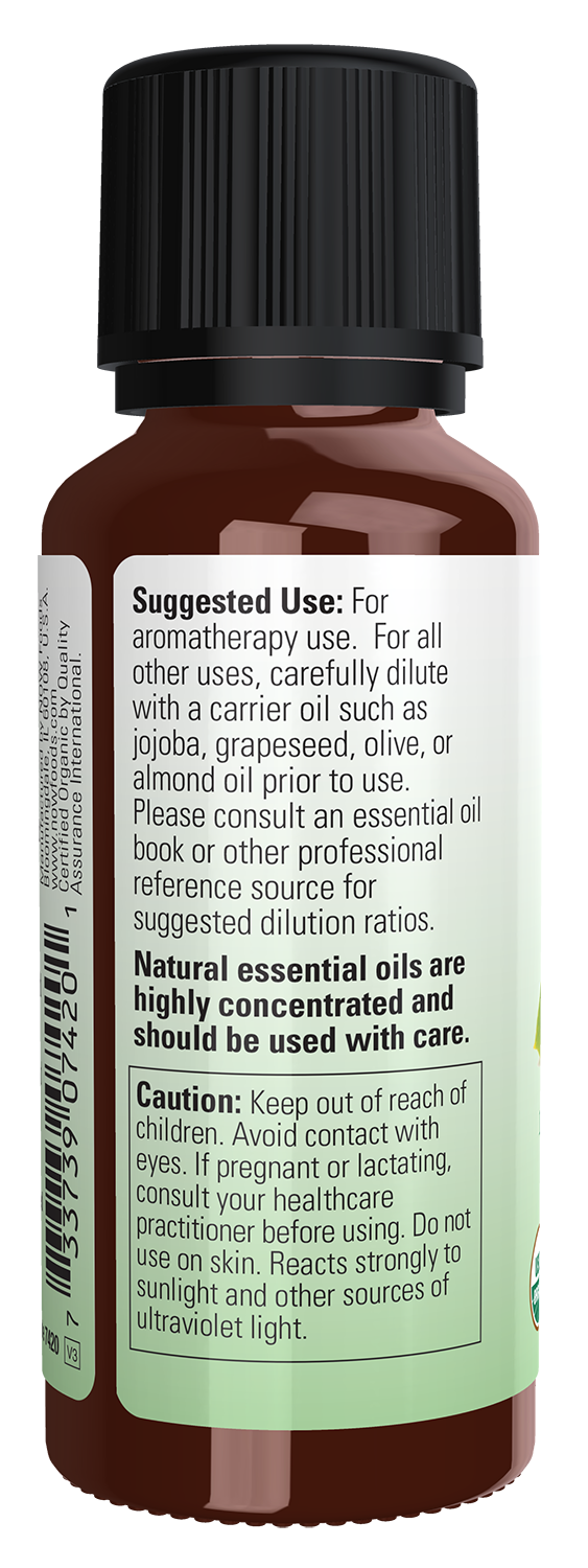 NOW Essential Oils, Organic Lemon Oil, Cold Pressed, Undiluted, 1 fl. oz