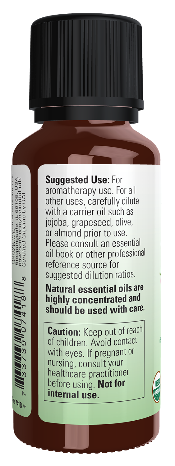 NOW Essential Oils, Organic Geranium Oil, Undiluted, Steam Distil, 1 fl. oz