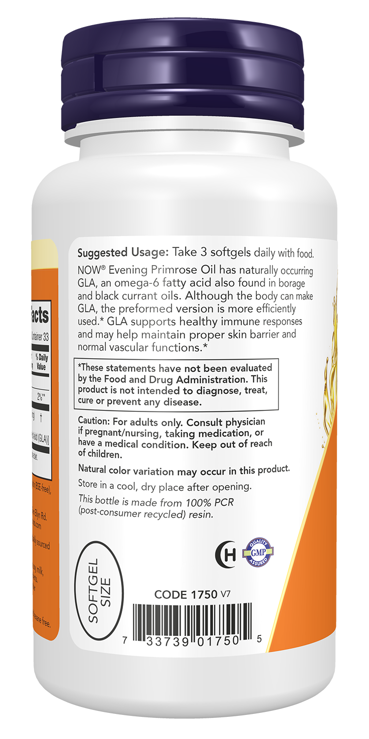 NOW Supplements, Evening Primrose Oil 500 mg with GLA, 100 Softgels