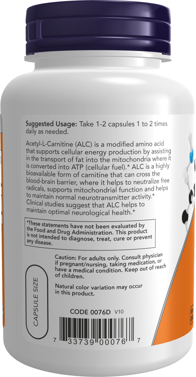NOW Supplements, Acetyl-L Carnitine 500 mg, Brain Energy*, 100 Veg Caps