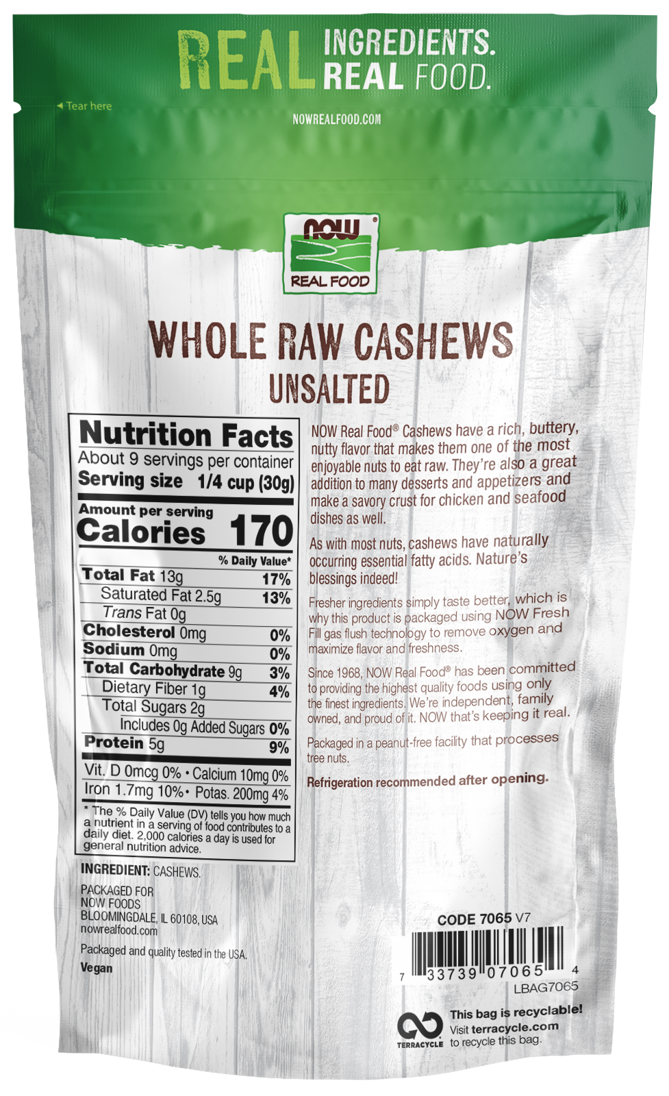 NOW Foods, Whole Cashews, Raw, Unsalted, Good source of Iron, 10 oz