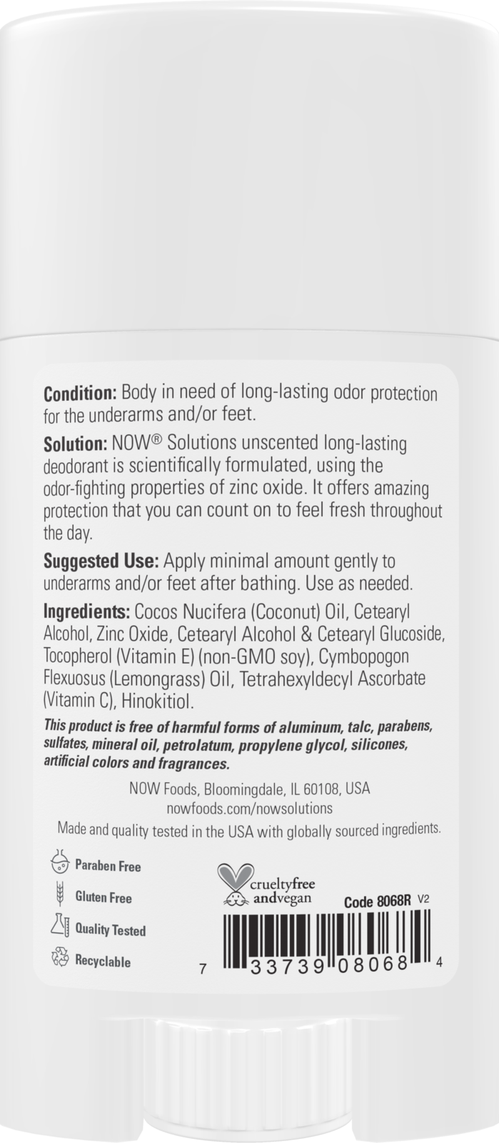 NOW Solutions, Long Lasting Deodorant, Unscented, 2.2 oz