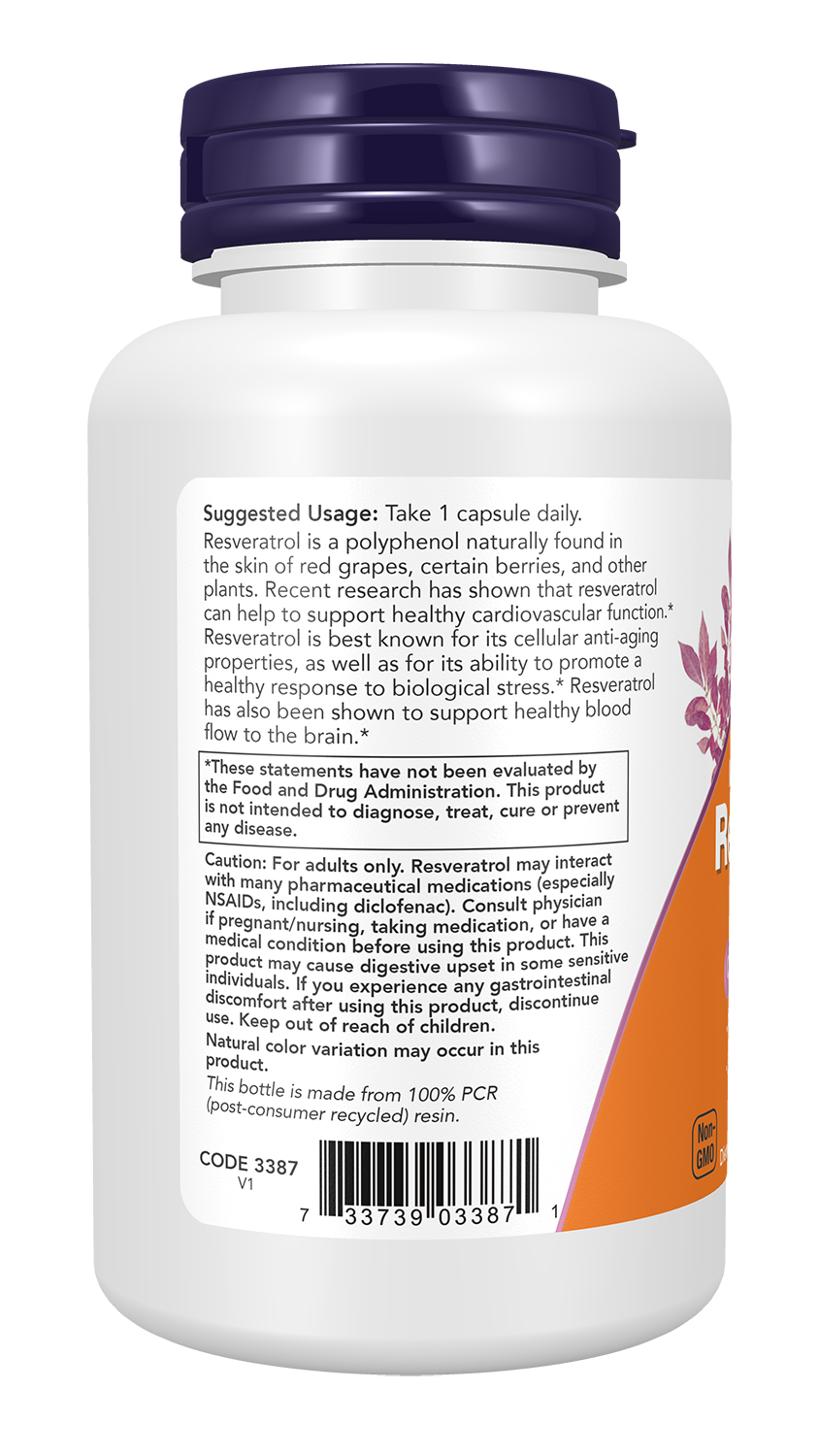 NOW Supplements, Maximum Strength Resveratrol 600 mg, 60 Veg Capsules