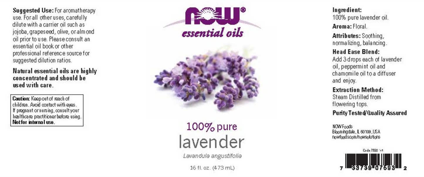 NOW Essential Oils, Lavender Oil, Steam Distilled, Undiluted, 16 fl. oz