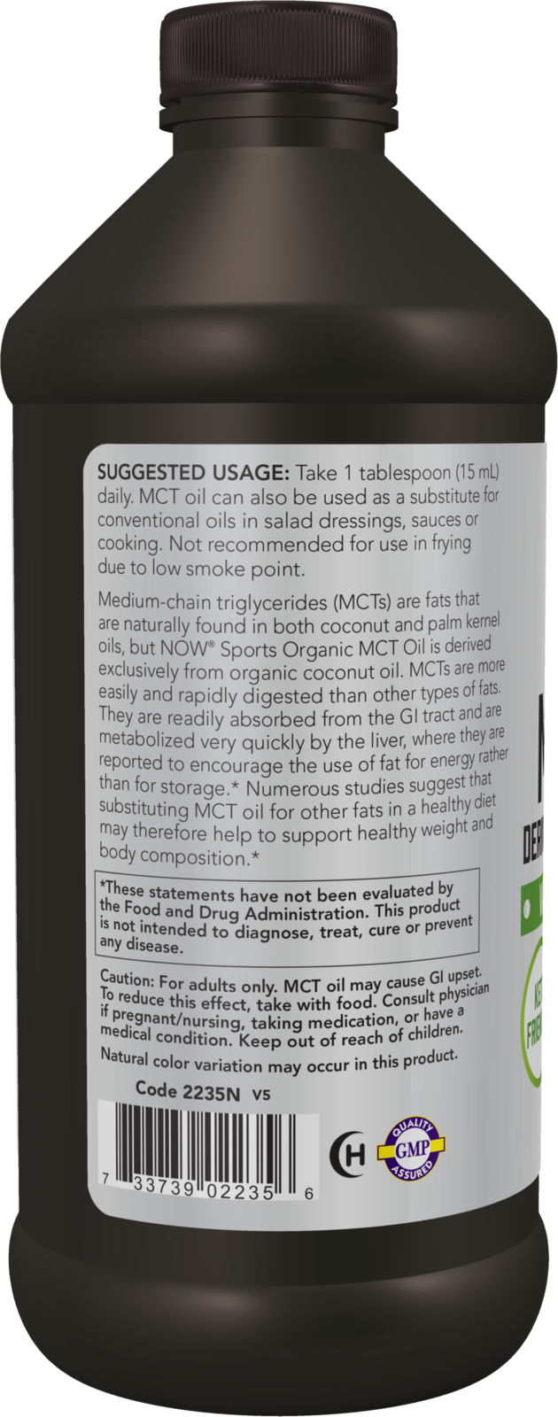 NOW Sports, Organic MCT Oil 14 g, Plastic Bottle,16 fl. oz