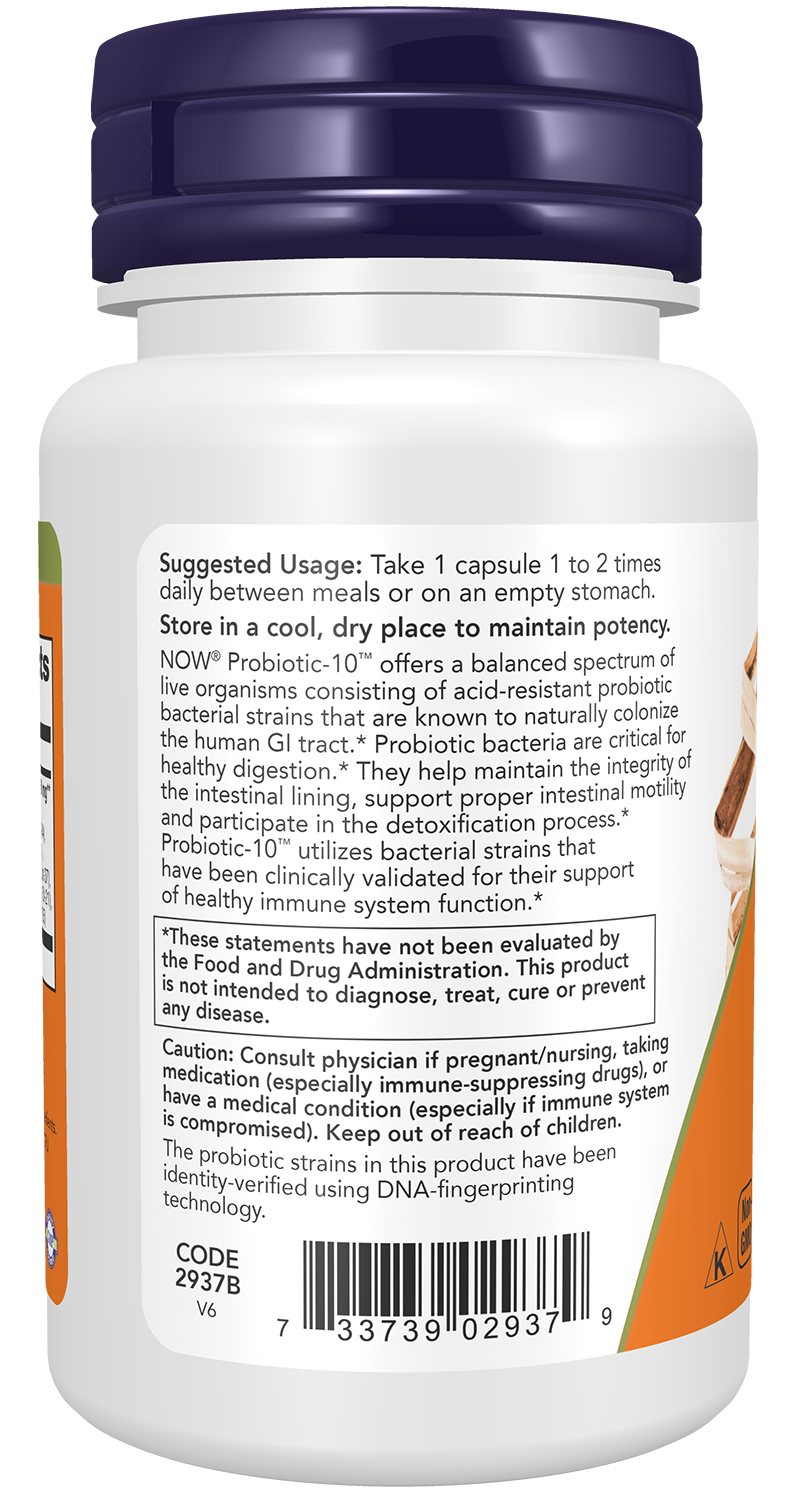 NOW Supplements, Probiotic-10™, 25 Billion, with 10 Strains, 30 Veg Caps