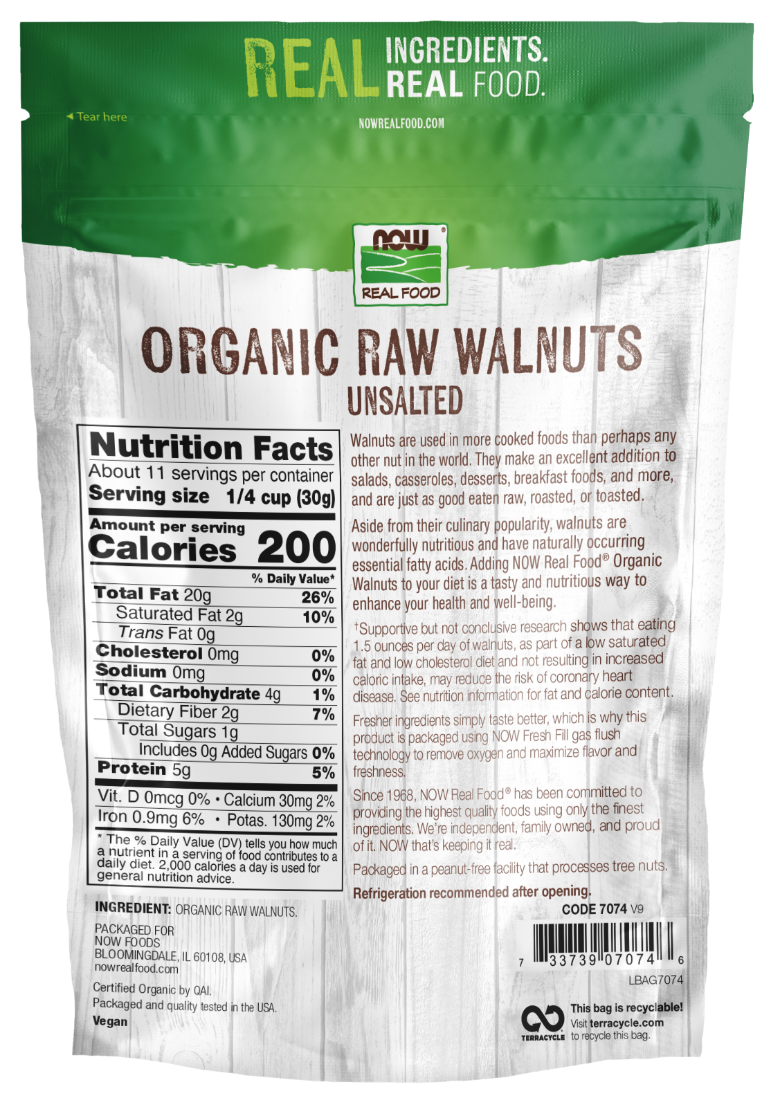 NOW Foods, Organic Walnuts Halves and Pieces, Raw, Unsalted, 12 oz