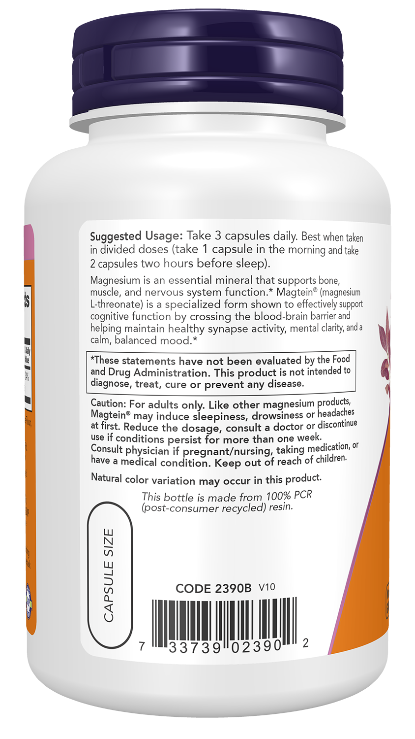 NOW Supplements, Magtein® with patented form of Magnesium, 90 Veg Caps
