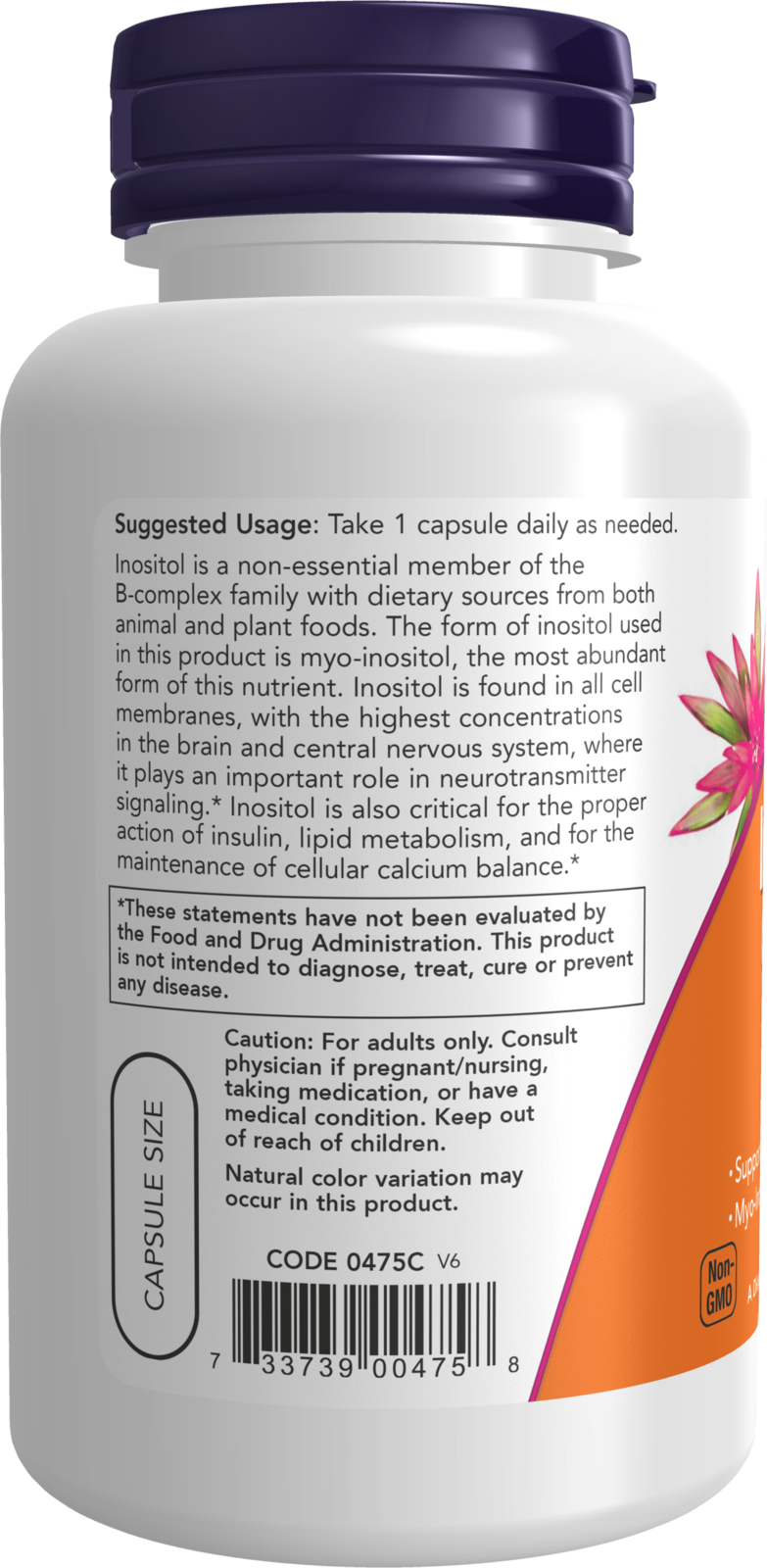 NOW Supplements, Inositol 500 mg, Cellular Health*, 100 Veg Caps
