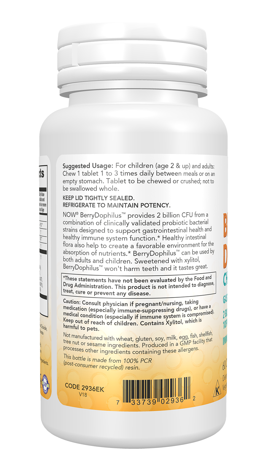 NOW Supplements, BerryDophilus™ , 2 Billion., 10 Strains, 60 Chewables