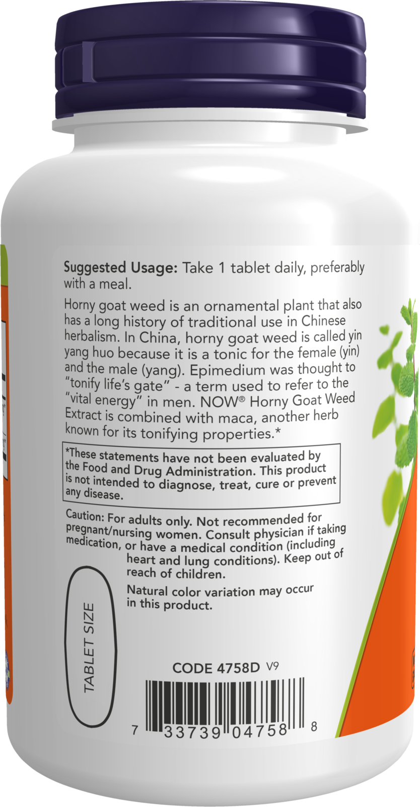 NOW Supplements, Horny Goat Weed Extract 750 mg, Tonifying Herb*, 90 Tabs