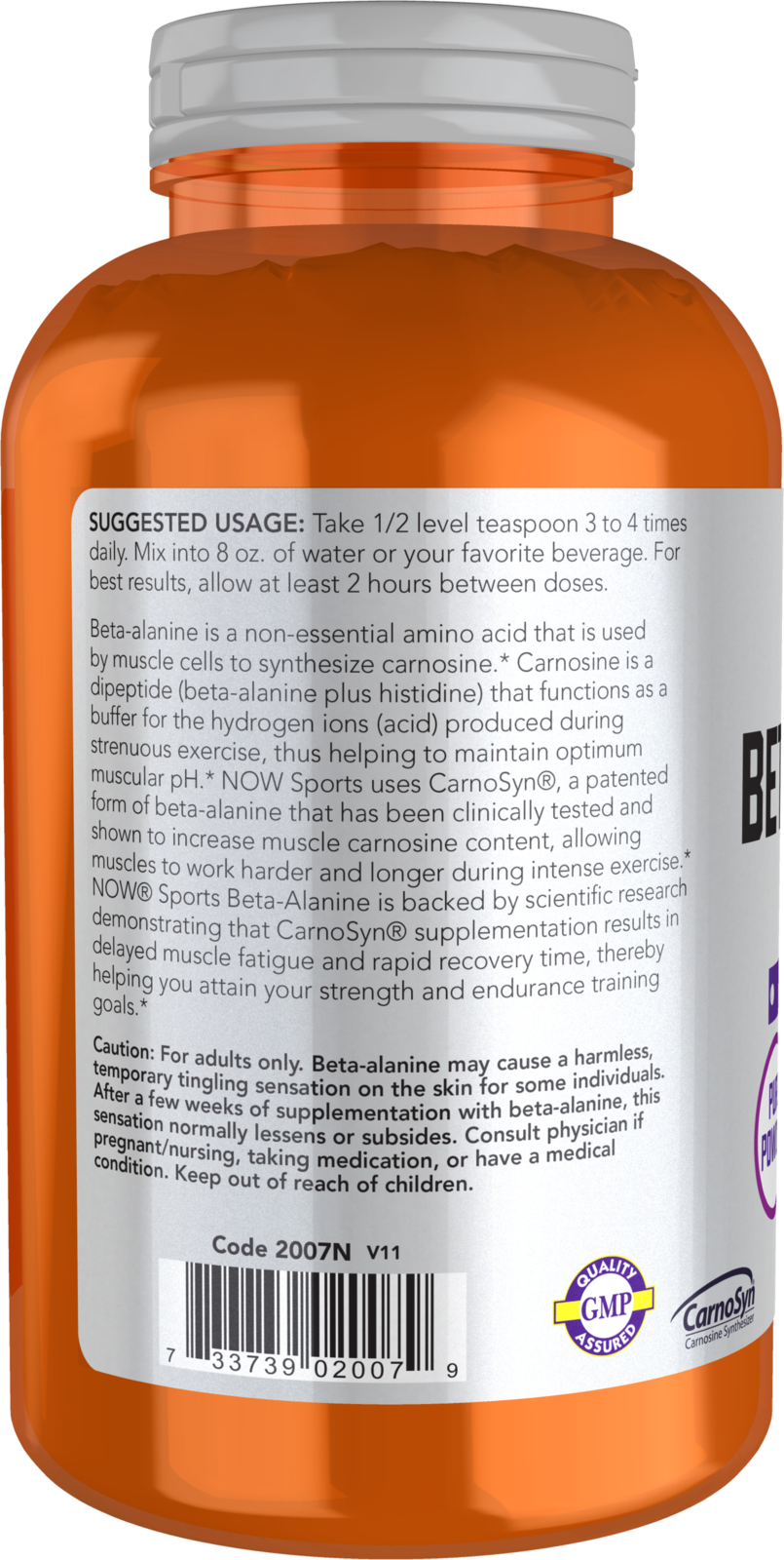 NOW Sports, Beta-Alanine Pure Powder 2,000 mg, Muscular Endurance*, 500 g