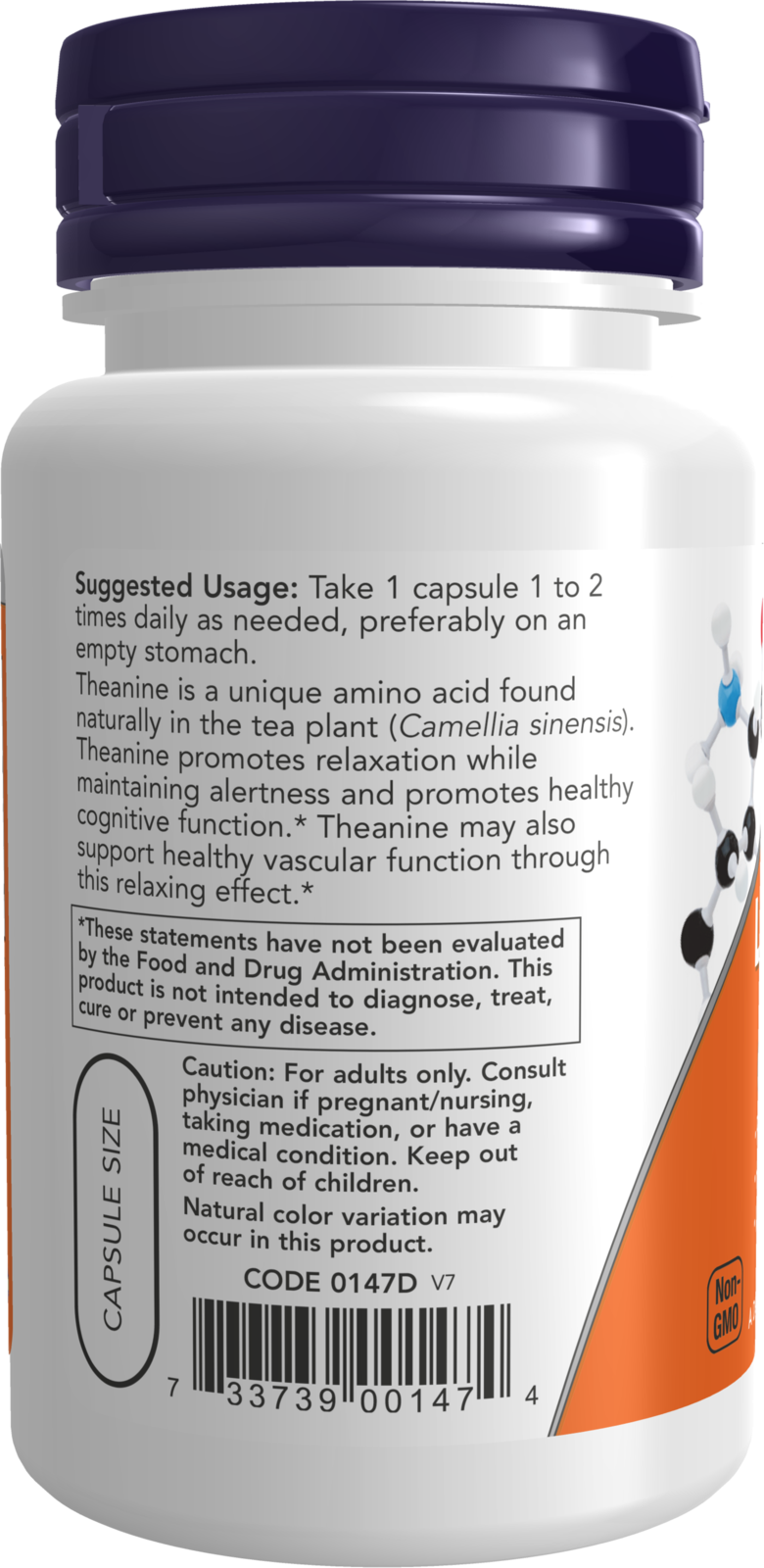 NOW Supplements, L-Theanine 200 mg with Inositol, 60 Veg Caps