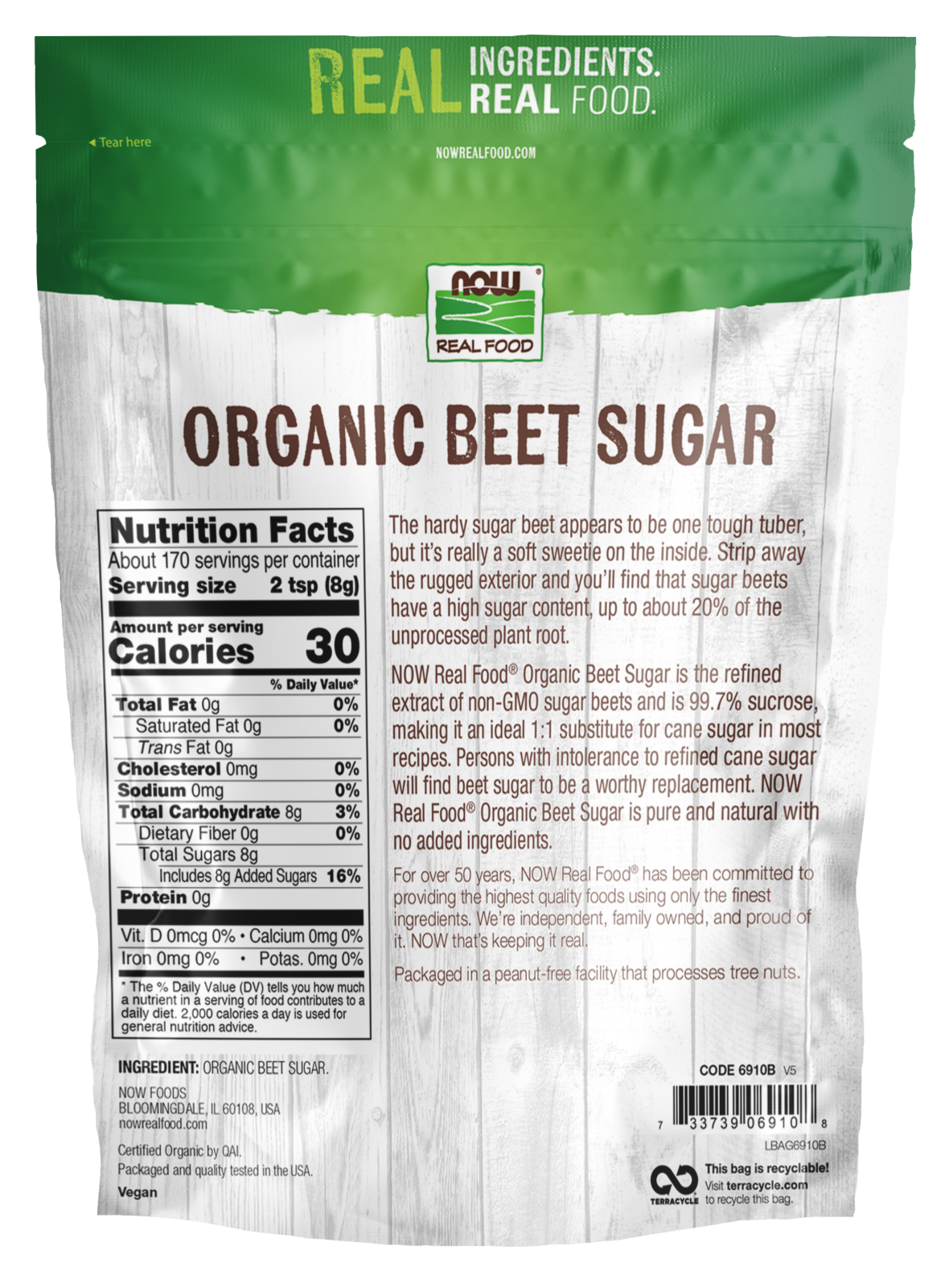 NOW Foods, Certified Organic Beet Sugar, from Organic Sugar Beets, 3 lb