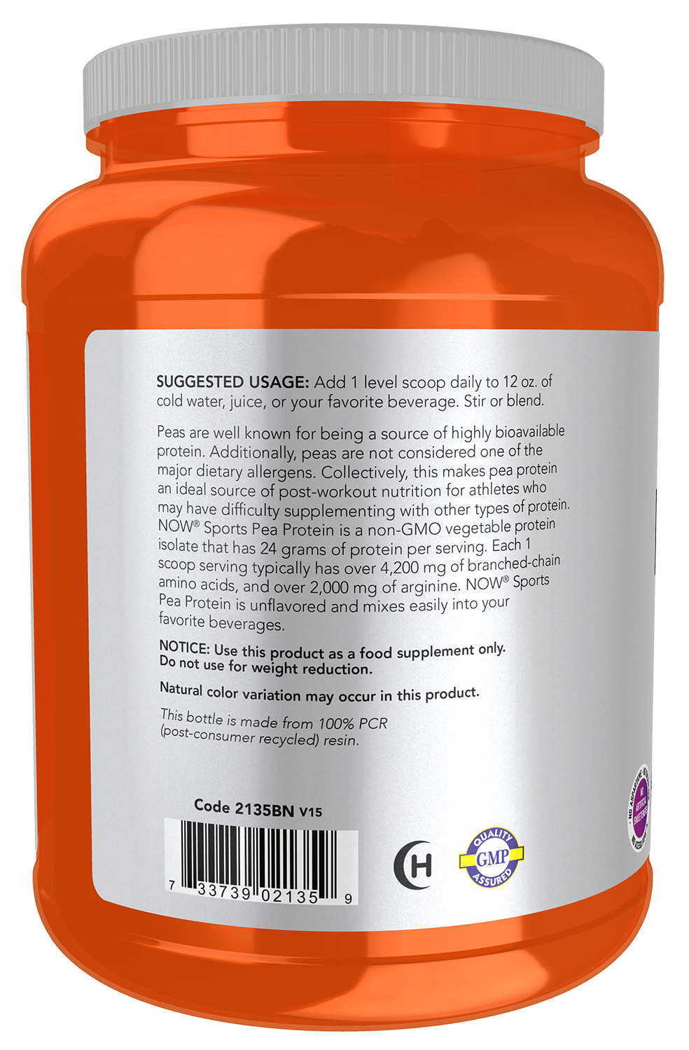 NOW Sports, Pea Protein 24 g, Mixes Easily, Unflavored Powder, 2 lbs
