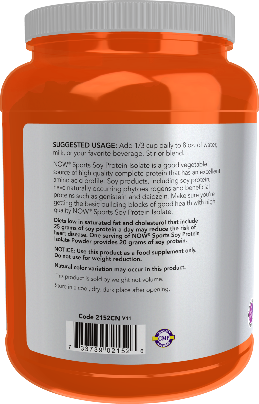 NOW Sports, Soy Protein Isolate 20g, Unflavored Powder, 2 lbs