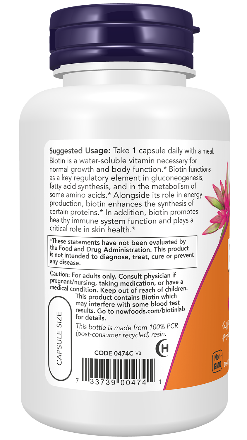 NOW Supplements, Biotin 5,000 mcg, Amino Acid Metabolism*, 120 Veg Caps