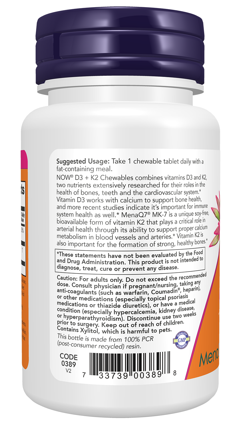 NOW Supplements, D-3 & K-2 Chewables, 90 Chewables Tablets