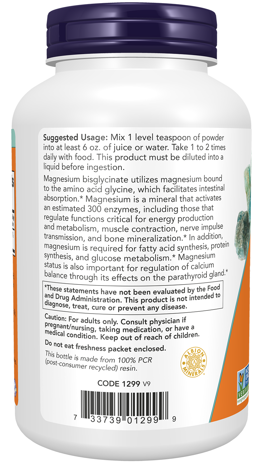 NOW Supplements, Magnesium Bisglycinate Powder, Enzyme Function*, 8 oz