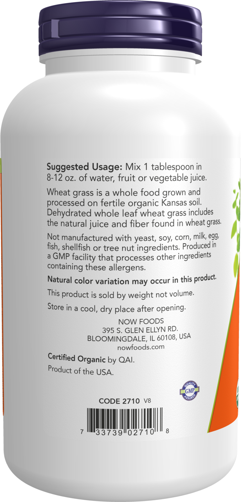 NOW Supplements, Organic Wheat Grass Powder, Green Superfood, 9 oz