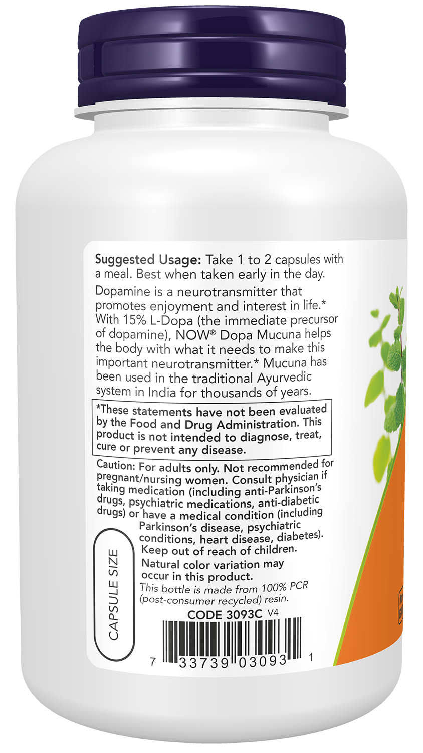 NOW Supplements, DOPA Mucuna, Standardized Mucuna Extract, 180 Veg Caps