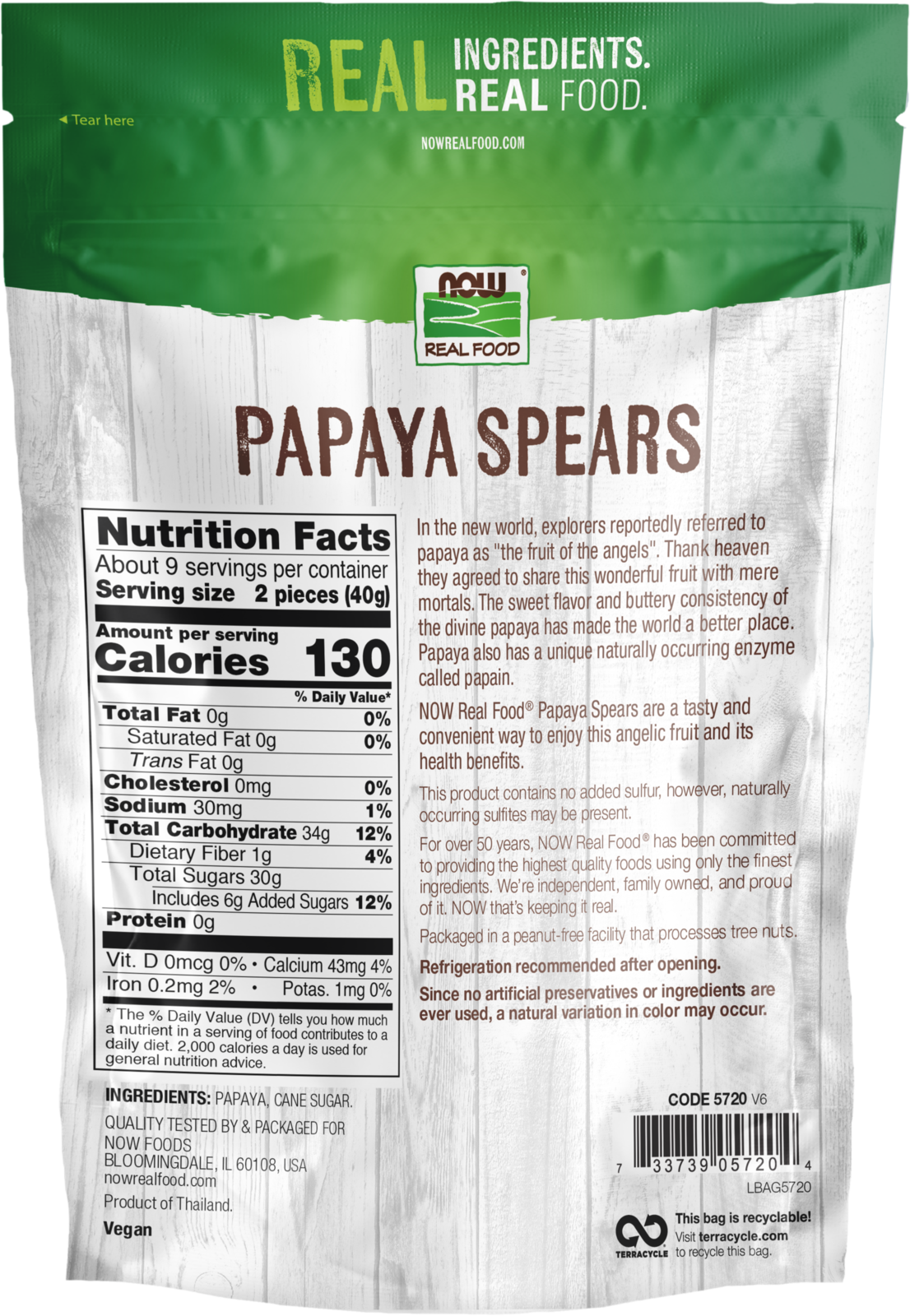 NOW Foods, Papaya Spears, No Preservatives or Added Sulfur, Fat-Free, 12 oz