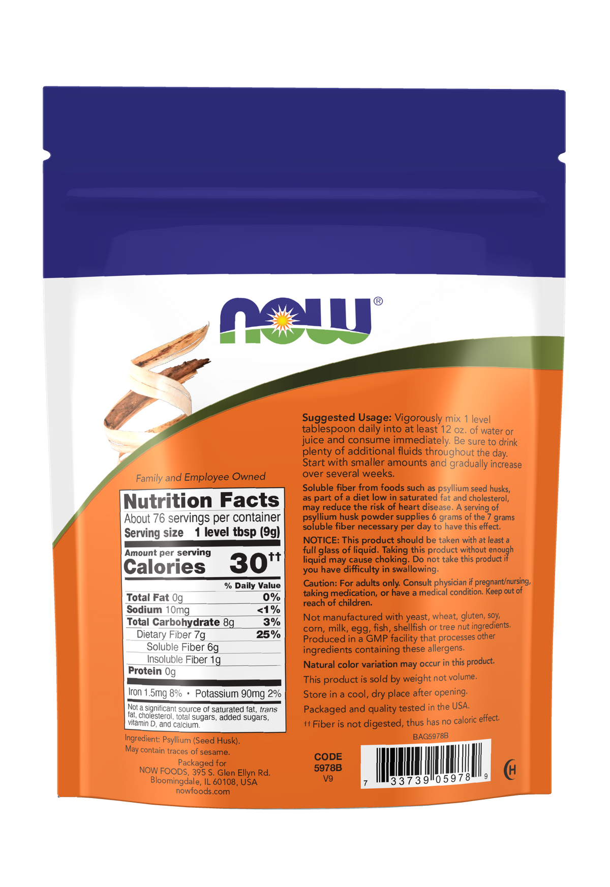 NOW Supplements, Psyllium Husk Powder, Soluble Fiber, 24-oz