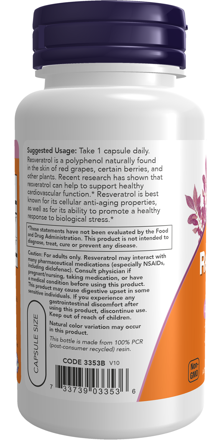 NOW Supplements, Resveratrol 200 mg, Grape Seed Extract, 60 Veg Caps