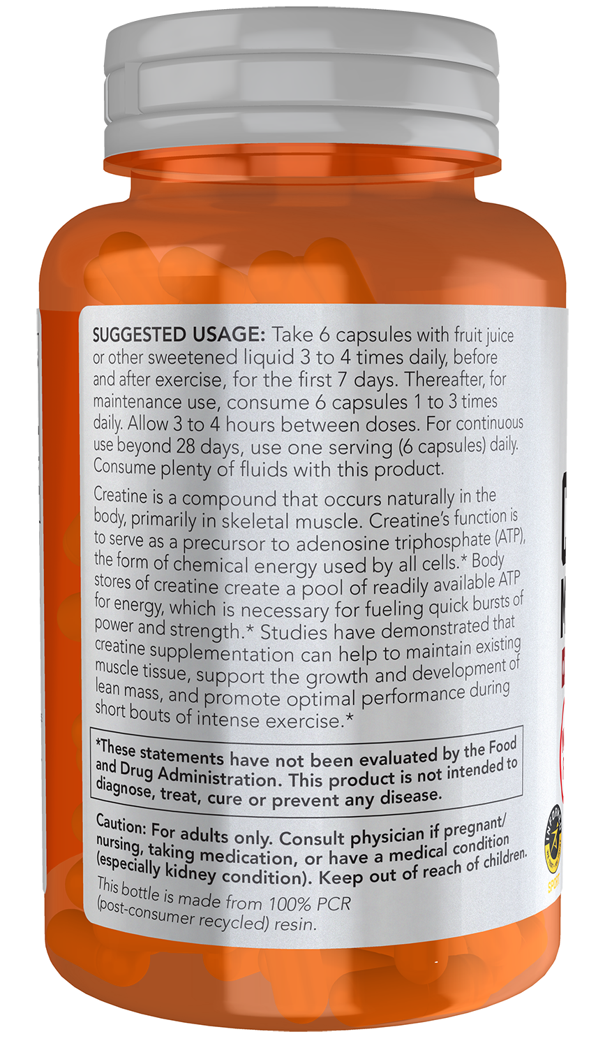 NOW Sports, Creatine Monohydrate 750 mg, Muscel Fuel*, 120 Veg Caps
