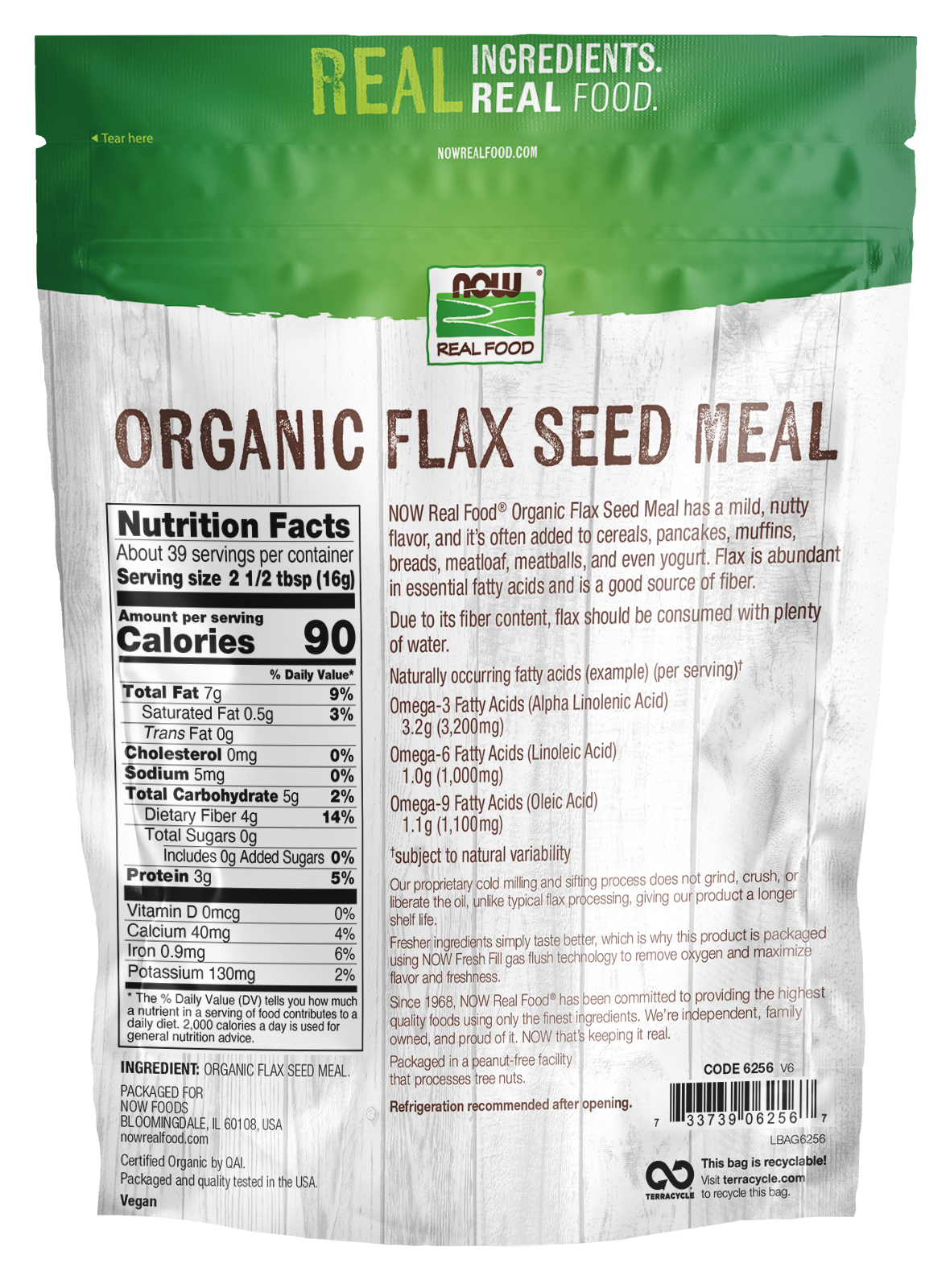 NOW Foods, Organic Flax Seed Meal, Source of Fiber, Cold-Processed, 22 oz