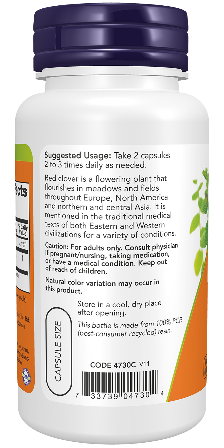 NOW Supplements, Red Clover 375 mg, Herbal Supplement, 100 Veg Caps