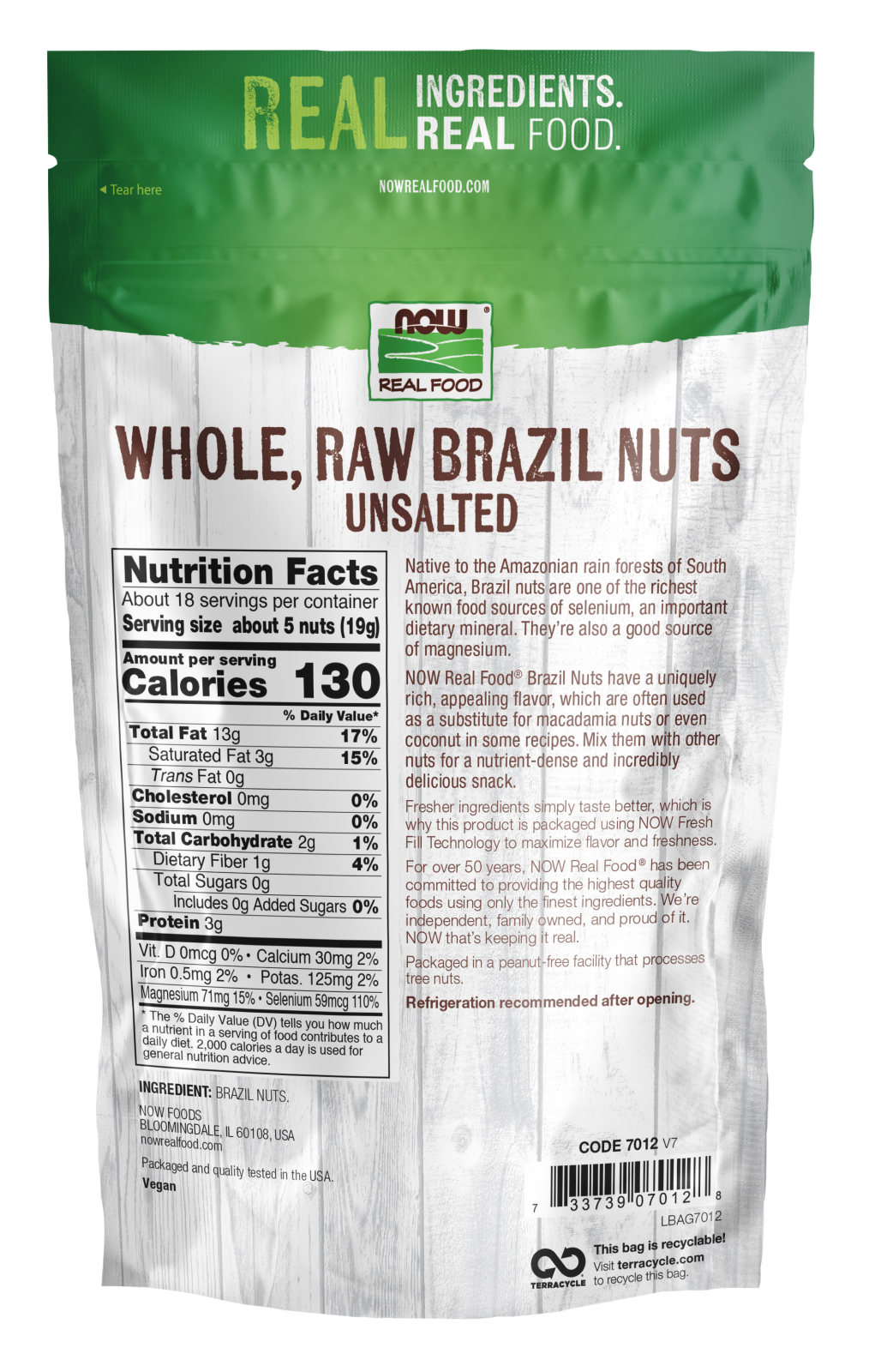 NOW Foods, Brazil Nuts, Whole, Raw , Unsalted, Source of Selenium, 12 oz