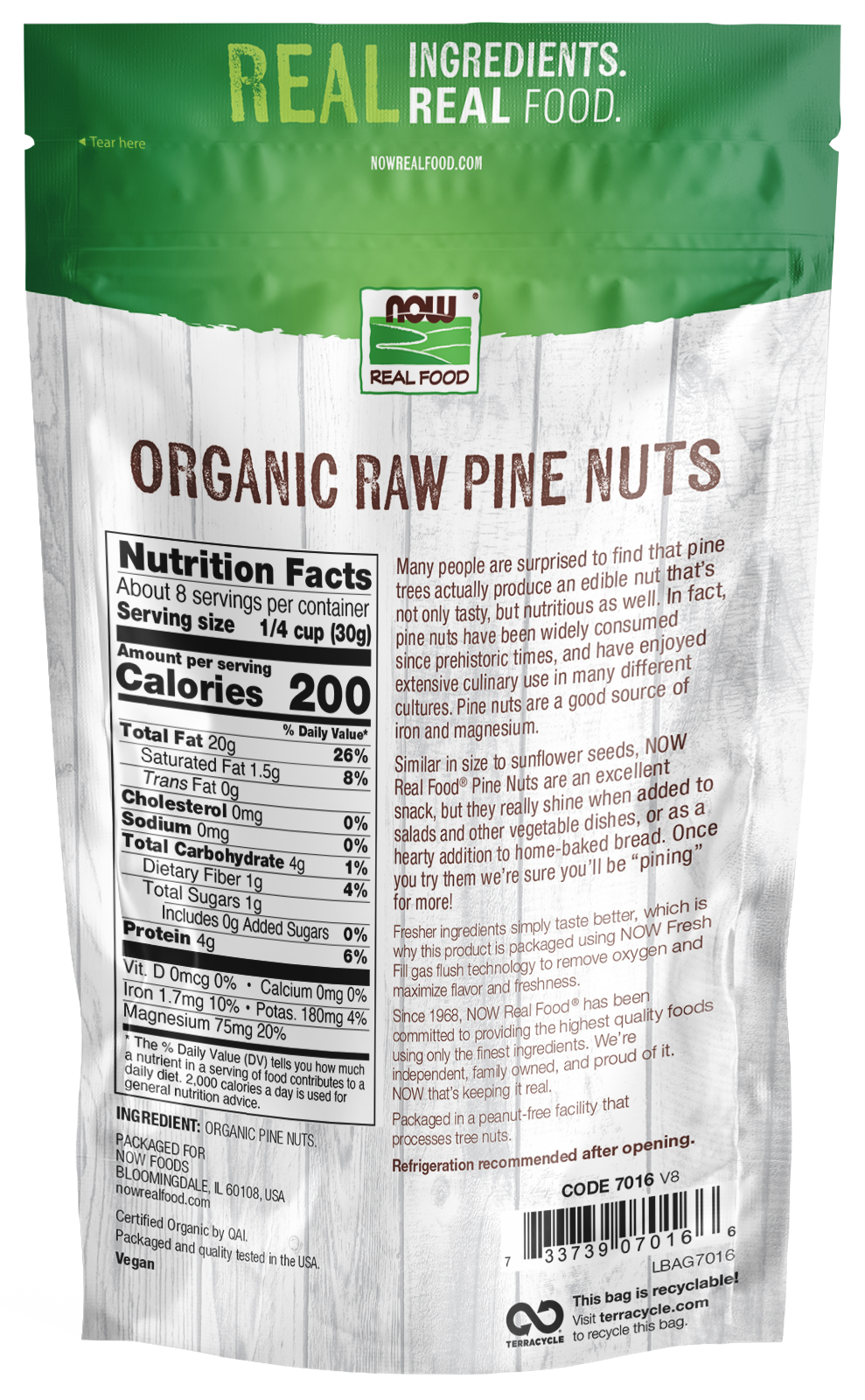 NOW Foods, Certified Organic Pine Nuts, Raw, Good source of Iron, 8 oz