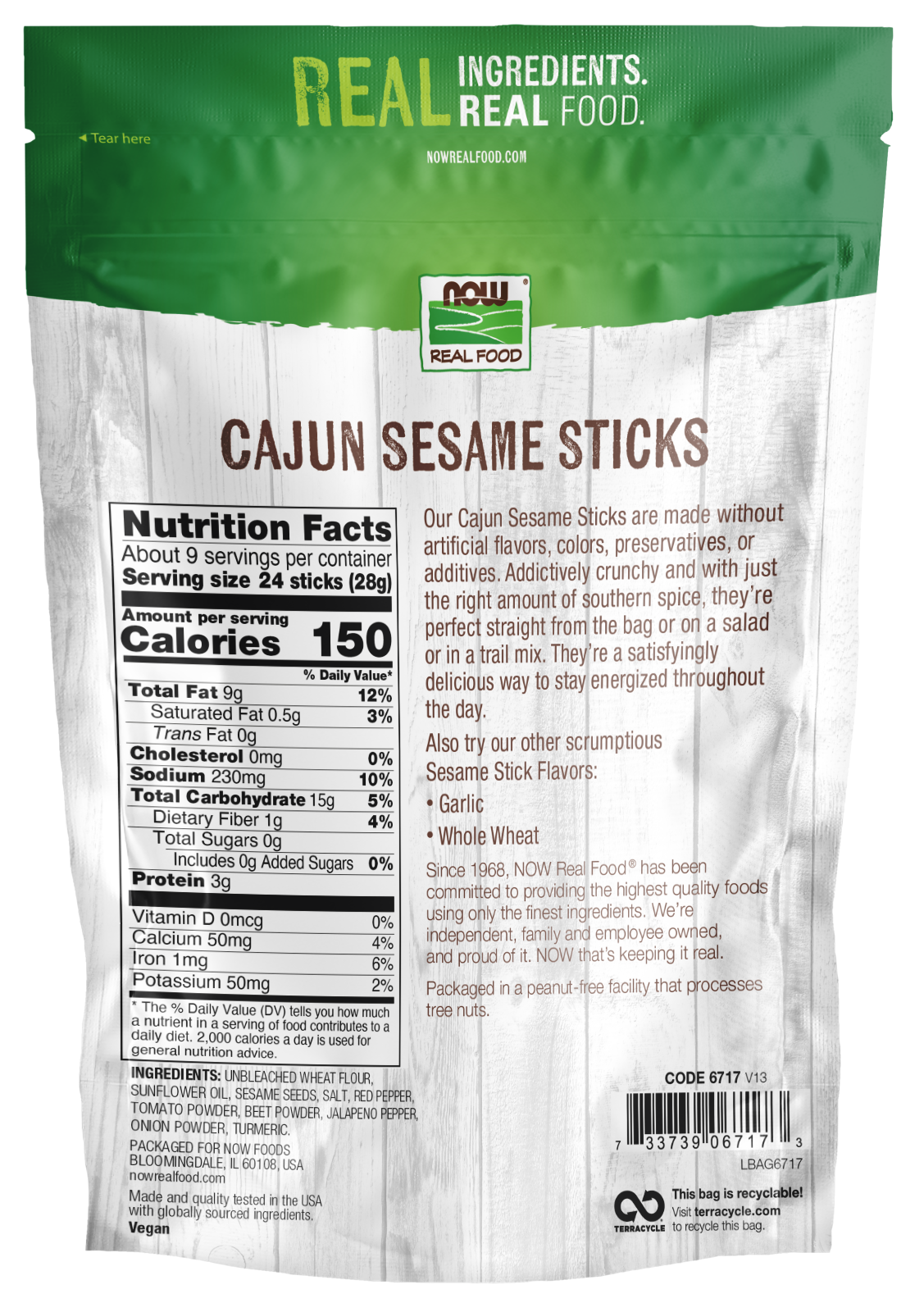 NOW Foods, Cajun Sesame Sticks, Delicious Crunchy, Spicy Cajun Flavor, 9 oz