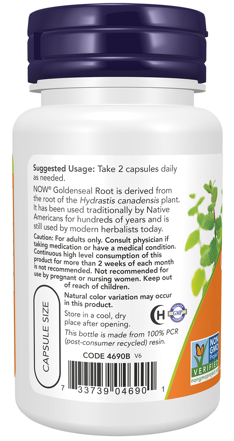 NOW Supplements, Goldenseal Root 500 mg, Herbal Supplement, 50 Veg Caps