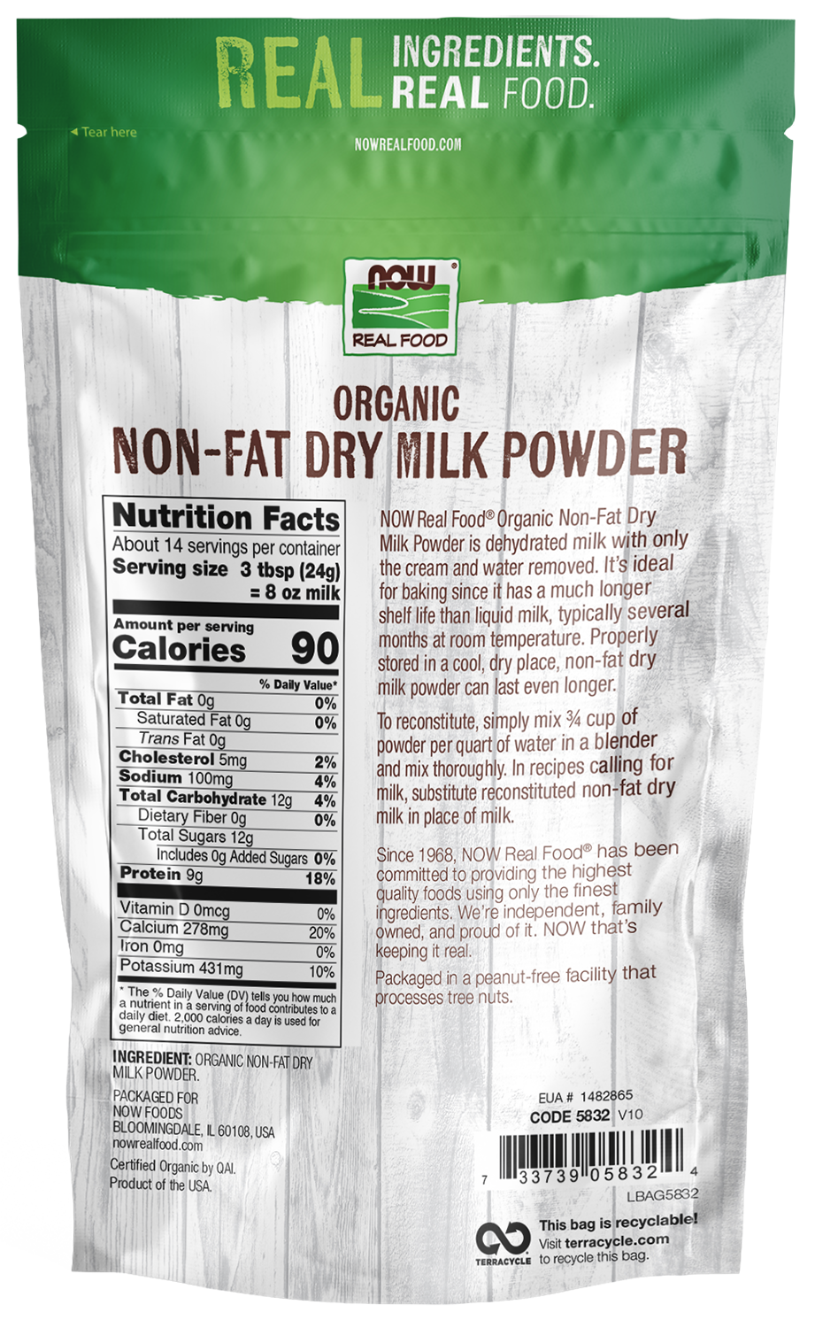 NOW Foods, Organic Non-Fat Dry Milk Powder, Good Source of Calcium, 12 oz