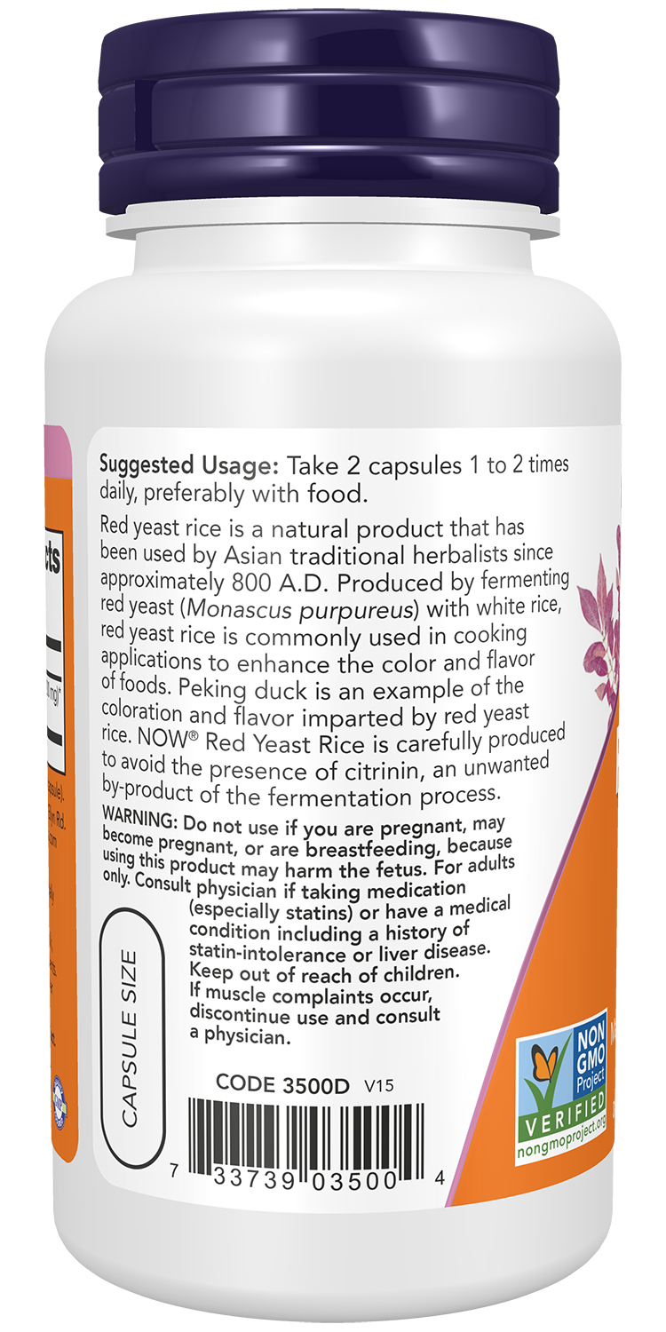 NOW Supplements, Red Yeast Rice 600 mg, Organic Red Yeast Rice, 60 Veg Caps