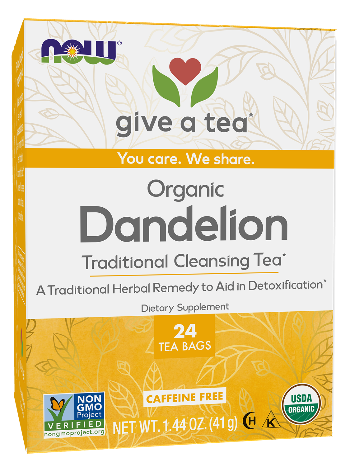 NOW Foods Give a Tea®, Certified Organic Dandelion, Cleansing Tea*, 24 Bags